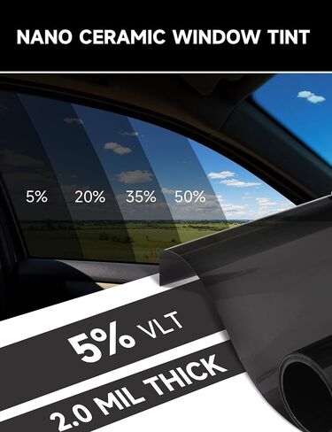 Window Tint Car, 5% VLT, Nano Ceramic Car Tint 2PLY, Professional Auto Window Tint Heat, UV 99%, and IRR 85% to 90%, Tint for Cars, Plotter Friendly, 20" x10FT in Saudi Arabia