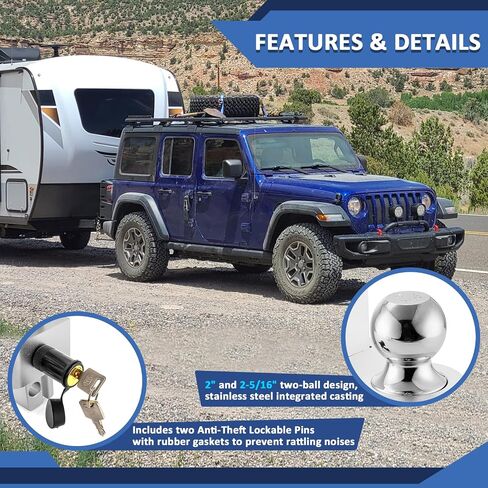 Wsays 6 Inch Drop Adjustable Trailer Hitch Ball Mount Fits 2" Receiver, 12,000 LBS GTW, (2" & 2-5/16") Stainless Steel Balls, 5/8" Tow Hitch Anti-Theft Lockable Pin SUVs, Pickups, Trucks, etc in Saudi Arabia