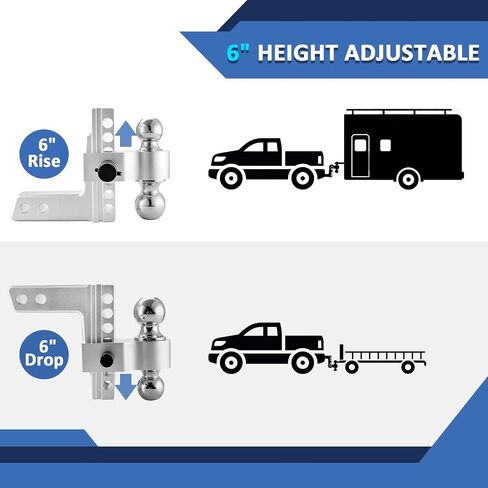 Wsays 6 Inch Drop Adjustable Trailer Hitch Ball Mount Fits 2" Receiver, 12,000 LBS GTW, (2" & 2-5/16") Stainless Steel Balls, 5/8" Tow Hitch Anti-Theft Lockable Pin SUVs, Pickups, Trucks, etc in Saudi Arabia