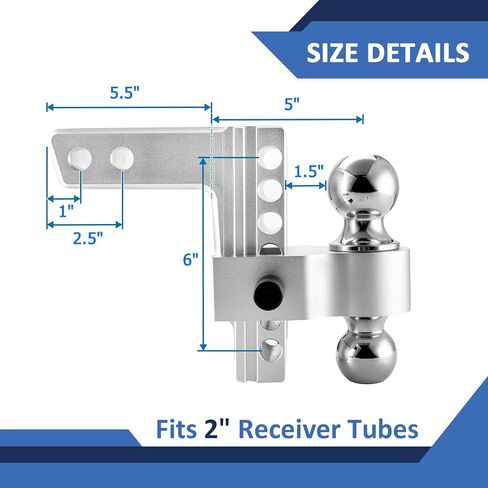 Wsays 6 Inch Drop Adjustable Trailer Hitch Ball Mount Fits 2" Receiver, 12,000 LBS GTW, (2" & 2-5/16") Stainless Steel Balls, 5/8" Tow Hitch Anti-Theft Lockable Pin SUVs, Pickups, Trucks, etc in Saudi Arabia