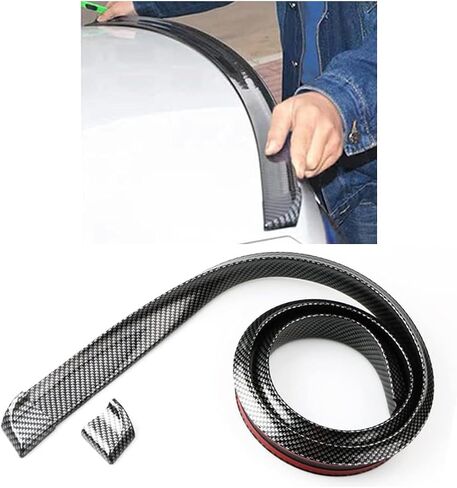 Car Rear Spoiler Roof Lip Kit, Carbon Fiber 3D Rubber Trunk Spoiler Trim Strip Cool Car Decoration, Universal Punch-Free Vehicle Exterior Accessory Sticker (Carbon Fiber Black) in Saudi Arabia