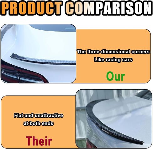 Car Rear Spoiler Roof Lip Kit, Carbon Fiber 3D Rubber Trunk Spoiler Trim Strip Cool Car Decoration, Universal Punch-Free Vehicle Exterior Accessory Sticker (Carbon Fiber Black) in Saudi Arabia