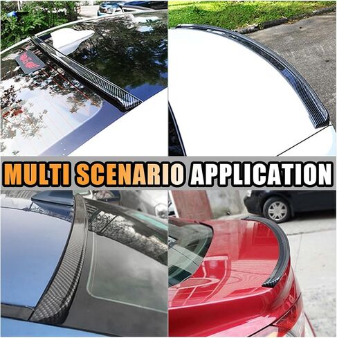 Car Rear Spoiler Roof Lip Kit, Carbon Fiber 3D Rubber Trunk Spoiler Trim Strip Cool Car Decoration, Universal Punch-Free Vehicle Exterior Accessory Sticker (Carbon Fiber Black) in Saudi Arabia