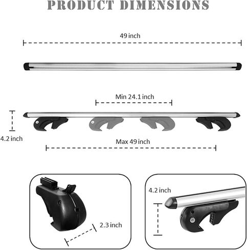 TANX Car Roof Rack Cross Bars with 4 Locks，Universal Roof Rack Cross Bars,52" Thin Adjustable Aluminum Roof Rails with 200lbs Load Capacity,Fit Most Raised Side Rails with Gap Vehicles & SUVs in Kuwait