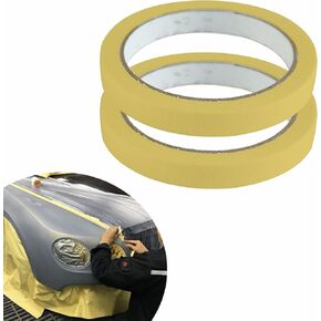 Pack-2 Automotive Refinish Masking Tape, 0.3In x 65.6Ft Car Vehicles Body Paint Tape, Universal Car Replacement Accessories, for Most Cars, Trucks and Vans (Yellow) in Kuwait