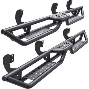 Running Boards Compatible with 2005-2024 Nissan Frontier Crew Cab 4 Full Doors, 6" 2-Stairs Side Step Rails Coated Black Carbon Steel Nerf Bars