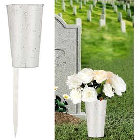 Uiifan 2 Pcs Metal Cemetery Vases for Grave Memorial Grave Vases for Cemetery with Stake Graveside Flower Holder Grave Flower Vase for Grave Outdoor Lawn Yard Funeral Decorations