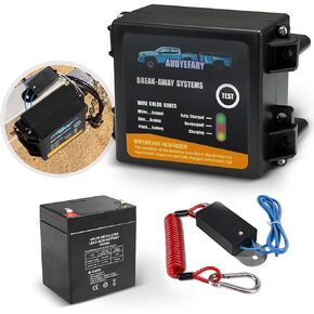 Trailer Brakes Breakaway Kit with Charger, Side Load Break-Away Controller System with Switch and LED Indicator, Built-in 12V 5AH Lead-Acid Battery, Suitable for Trailer Caravans