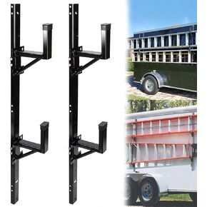 Side Mount Ladder Rack For Trailer, Adjustable Heavy Duty Steel Ladder Rack for Open/Enclosed Trailer Exterior Wall, 2 Ladders 300 LBS Capacity