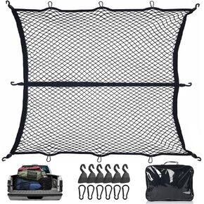 Cargo Net for Pickup Truck Bed,Truck Bed Net,Stretchable Mesh Organizer for Pickup Trunk Bed,Truck Cargo Net with 6 Pcs Metal Carabiner Clips and 6 Hooks，Suitable for Daily Light Loads of Trucks SUV