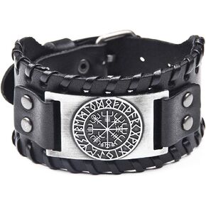 Juland Punk Braided Rope Alloy Bracelet Bangle Wristband PU Leather Bracelet Mens Leather Cuff Bracelet Wolf Head Wristbands Wide Cuff Leather Wrap Adjustable
