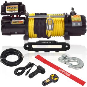 12V Electric Winch 12000 lb. Waterproof Synthetic Rope Offroad Winch with Wireless Remote Control for 4WD Vehicle