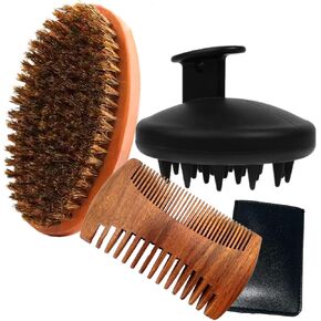 5 sets Beard Care Grooming Kit/Beard Shaper,Wood Comb with Leather Case,Mustache Scissors,Storage Toiletry Bag,Beard Template for Men Beard Lineup Guide for Shaving