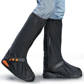Waterproof Shoe Covers for Women Men, Reusable Rain Boot Shoe Covers with Reflector, Suitable for Traveling, Riding, Hiking (Black, X-Large)