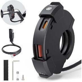 Motorcycle USB Charger, Dual Motorcycle Handlebar Socket, USB QC3.0 Type-C 30W PD Fast Car Charger Power Adapter Charger Voltmeter for Phones/Tablets/GPS