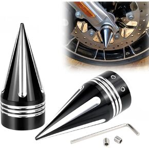 Motorcycle Front Axle Nut Covers 3.6" Spike Front Axle Caps Compatible for Harley Touring Street Road Electra Tri Glide Road King Fat Boy Dyna Sportster (Black)