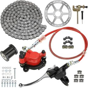 Mini Bike Hydraulic Brake Kit + 35 Chain 140 Links Compatible with Baja Doodle Bug DB30 Blitz Dirt Coleman Motovox Predator 79cc 100cc 2.8hp Mini Bike Powersports Parts 180mm Disc Brake Rotor