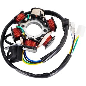 Ignition Stator Magneto 5 Wire AC 6 Pole Coil Fits for GY6 50cc 100cc 125cc 150cc Engine for ATV Go Kart Dune Buggy Dirt Bike, Magneto Stator Plate with 3-Pin Plug Wire and 2 Single Wires
