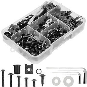 Motorcycle Fairing Bolt Kit, 177pcs M5 M6 Motorcycle Windscreen Screws, Aluminum Fasteners Fairing Bolts Nut Clips Kit, Mounting Kits Washers Nuts Screws Assortment for Sport Bikes (Black)