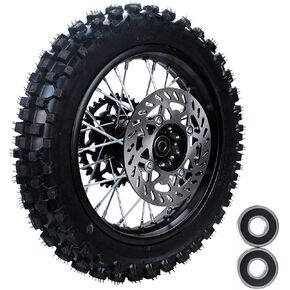 Rim tube tire 80/100-12 3.00-12 12-15MM axle 12"Complete rear wheel For small Dirt Pit Bike Trail Wheel Rim Tire Fits 125-160cc Pit Dirt Bike TTR SSR BBR Includes Brake Rotor and Sprocket
