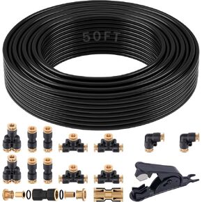 50 FT Air Hose with 12 PCS DOT Air Brake Line Fittings Kit 1/4" Quick Connect Fittings PA12 1/4" Air Hose with Push to Connect Fittings Repair Kit for Truck Trailer or Industrial Air System
