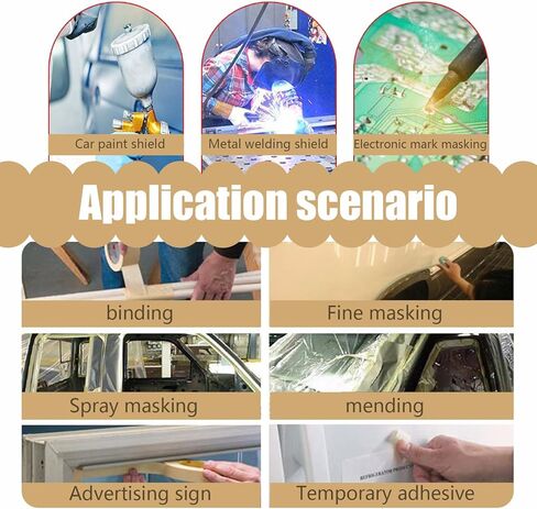 Pack-2 Automotive Refinish Masking Tape, 0.3In x 65.6Ft Car Vehicles Body Paint Tape, Universal Car Replacement Accessories, for Most Cars, Trucks and Vans (Yellow) in Kuwait