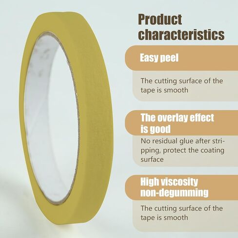 Pack-2 Automotive Refinish Masking Tape, 0.3In x 65.6Ft Car Vehicles Body Paint Tape, Universal Car Replacement Accessories, for Most Cars, Trucks and Vans (Yellow) in Kuwait