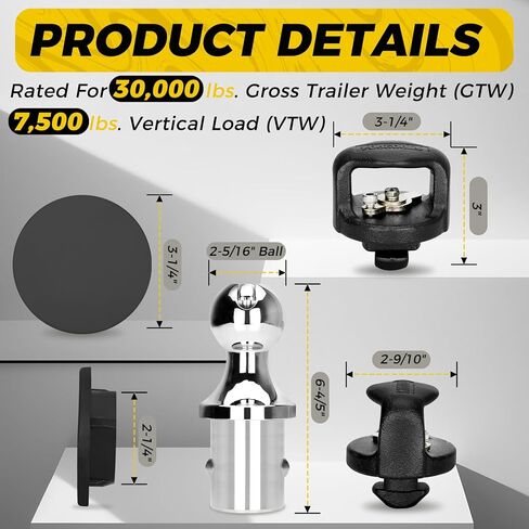30137 مجموعة كرة وصلة عنق الإوزة بنظام Puck، كرة معقوفة 2-5/16 بوصة ومرساة سلسلة أمان، تناسب Ford F-250/F-350/F-450 Super Duty، شاحنات Nissan Titan XD، 30,000 رطل GTW / 7,500 رطل VTW in Kuwait