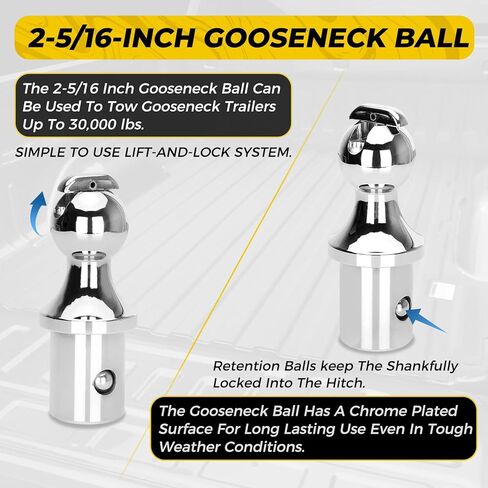 30137 مجموعة كرة وصلة عنق الإوزة بنظام Puck، كرة معقوفة 2-5/16 بوصة ومرساة سلسلة أمان، تناسب Ford F-250/F-350/F-450 Super Duty، شاحنات Nissan Titan XD، 30,000 رطل GTW / 7,500 رطل VTW in Kuwait