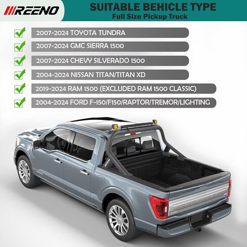 Roll Bar Sport Bar Chase Racks (Simple Style) Fit for Full Size Pickup Truck Compatible with F-150/ Silverado 1500/Sierra 1500/Tundra/Titan/Titan XD/Light Mount/No Drilling in Kuwait