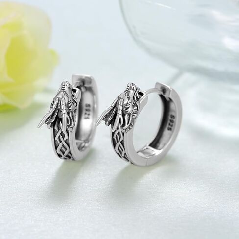 Viking Hoop Earrings 925 Sterling Silver Norse Viking Runes Earrings for Men Women Vintage Viking Jewelry Gifts in Saudi Arabia