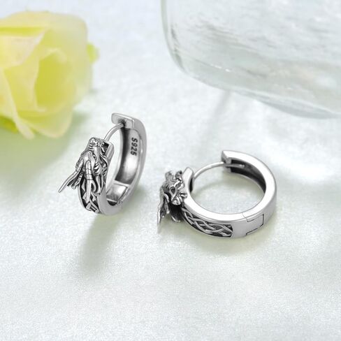 Viking Hoop Earrings 925 Sterling Silver Norse Viking Runes Earrings for Men Women Vintage Viking Jewelry Gifts in Saudi Arabia