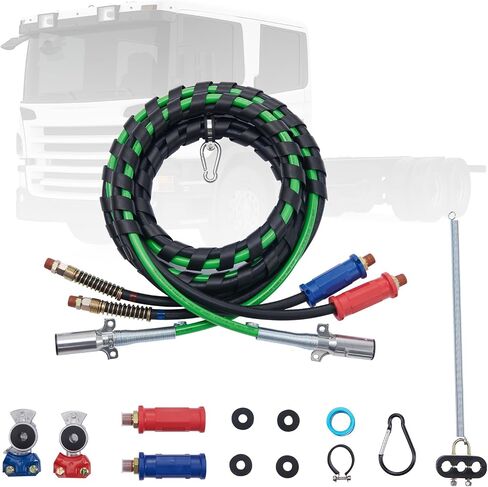VEVOR 12FT Semi Truck Air Lines Kit with 2PCS Glad Hands, 3-in-1 Air Hoses & 7 Way ABS Electric Power Line, with 2PCS Gladhand Handles, 4PCS Seals and Tender Spring Kit for Semi Truck Trailer Tractor in Saudi Arabia