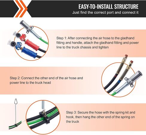 VEVOR 12FT Semi Truck Air Lines Kit with 2PCS Glad Hands, 3-in-1 Air Hoses & 7 Way ABS Electric Power Line, with 2PCS Gladhand Handles, 4PCS Seals and Tender Spring Kit for Semi Truck Trailer Tractor in Saudi Arabia