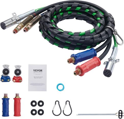 VEVOR 12FT Semi Truck Air Lines Kit with 2PCS Glad Hands, 3-in-1 Air Hoses & 7 Way ABS Electric Power Line, with 2PCS Gladhand Handles, 4PCS Seals and Tender Spring Kit for Semi Truck Trailer Tractor in Saudi Arabia