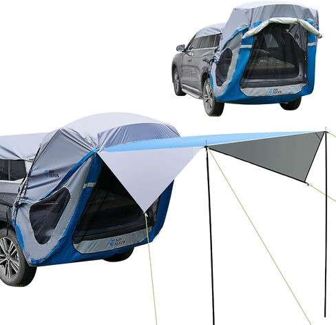 خيمة الباب الخلفي من JOYTUTUS SUV مع مظلة من ثلاثة جوانب، مظلة وأعمدة لسقف السيارة، خيمة تخييم مقاومة للماء، مفضلة للسفر في الهواء الطلق، تناسب معظم سيارات الدفع الرباعي، باللون الأزرق in Saudi Arabia