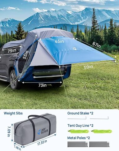 خيمة الباب الخلفي من JOYTUTUS SUV مع مظلة من ثلاثة جوانب، مظلة وأعمدة لسقف السيارة، خيمة تخييم مقاومة للماء، مفضلة للسفر في الهواء الطلق، تناسب معظم سيارات الدفع الرباعي، باللون الأزرق in Saudi Arabia
