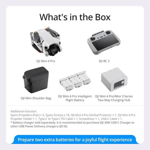 طائرة بدون طيار DJI Mini 4 Pro قابلة للطي مع جهاز تحكم RC 2 (مع شاشة) كاميرا فيديو 4K HDR للبالغين، أقل من 249 جرام، وقت طيران 34 دقيقة، حزمة استشعار رؤية شاملة الاتجاهات مع ملحقات معدات ديكو in Kuwait