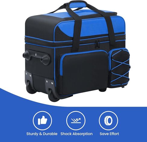 Double Roller Bowling Bag with Shoes Compartment, Large Capacity Bowling Ball Bag with Multi-Pockets for 2 Bowling Ball and Accessories, 2 Ball Bowling Bag with wheels & Retractable Handle in Kuwait