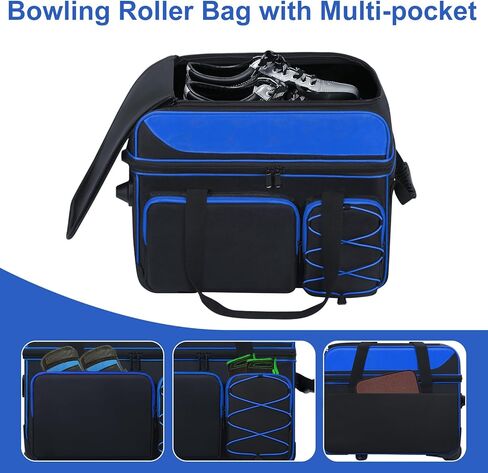 Double Roller Bowling Bag with Shoes Compartment, Large Capacity Bowling Ball Bag with Multi-Pockets for 2 Bowling Ball and Accessories, 2 Ball Bowling Bag with wheels & Retractable Handle in Kuwait