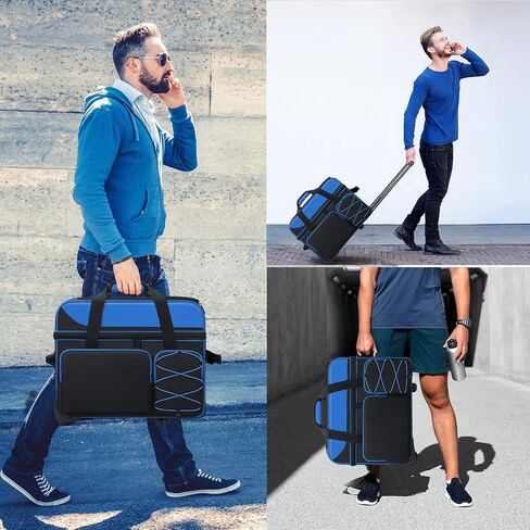 Double Roller Bowling Bag with Shoes Compartment, Large Capacity Bowling Ball Bag with Multi-Pockets for 2 Bowling Ball and Accessories, 2 Ball Bowling Bag with wheels & Retractable Handle in Kuwait