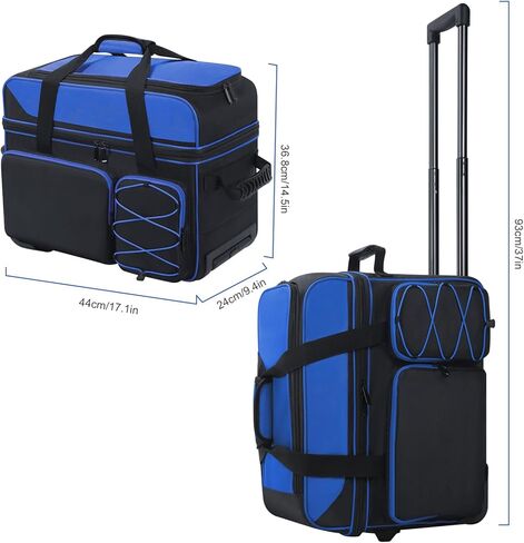 Double Roller Bowling Bag with Shoes Compartment, Large Capacity Bowling Ball Bag with Multi-Pockets for 2 Bowling Ball and Accessories, 2 Ball Bowling Bag with wheels & Retractable Handle in Kuwait