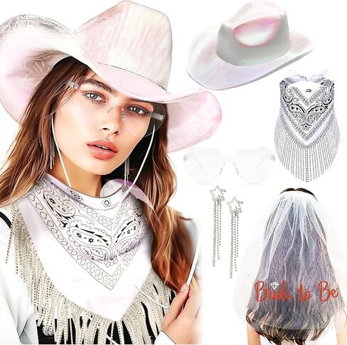 JeVenis Cowgirl Last Disco Bachelorette Party Veil Brides Cowboy Hat Bandana Heart Shape Sunglasses Star Earrings in Saudi Arabia