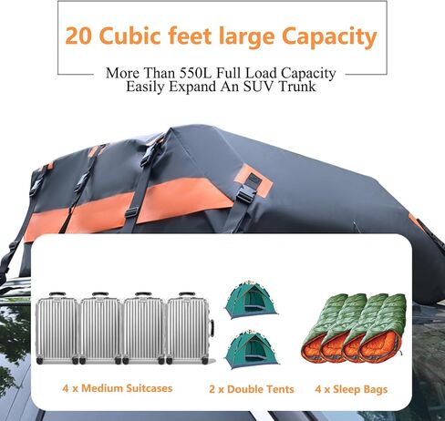 OSWIN roof Luggage Bag Waterproof 20 Cubic feet, Suitable for All Cars with/Without Luggage Racks, Anti Slip pad, 8 Reinforcement Straps, 6 Door Hooks. in Kuwait