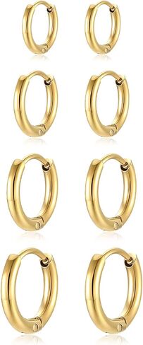 4 Pairs Stainless Steel Hoop Earrings Set Cute Huggie Earrings for Women Mens Hoop Earrings for Women Small Silver/Gold Hoop Earring Set (8/10/12/14mm) in Saudi Arabia