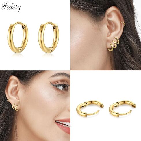 4 Pairs Stainless Steel Hoop Earrings Set Cute Huggie Earrings for Women Mens Hoop Earrings for Women Small Silver/Gold Hoop Earring Set (8/10/12/14mm) in Saudi Arabia