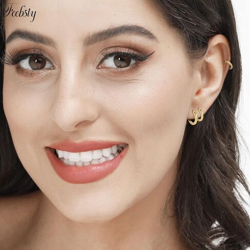4 Pairs Stainless Steel Hoop Earrings Set Cute Huggie Earrings for Women Mens Hoop Earrings for Women Small Silver/Gold Hoop Earring Set (8/10/12/14mm) in Saudi Arabia