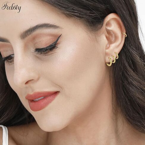 4 Pairs Stainless Steel Hoop Earrings Set Cute Huggie Earrings for Women Mens Hoop Earrings for Women Small Silver/Gold Hoop Earring Set (8/10/12/14mm) in Saudi Arabia