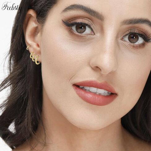 4 Pairs Stainless Steel Hoop Earrings Set Cute Huggie Earrings for Women Mens Hoop Earrings for Women Small Silver/Gold Hoop Earring Set (8/10/12/14mm) in Saudi Arabia