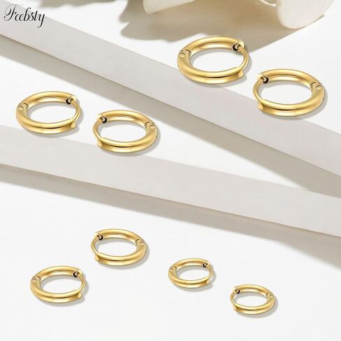 4 Pairs Stainless Steel Hoop Earrings Set Cute Huggie Earrings for Women Mens Hoop Earrings for Women Small Silver/Gold Hoop Earring Set (8/10/12/14mm) in Saudi Arabia